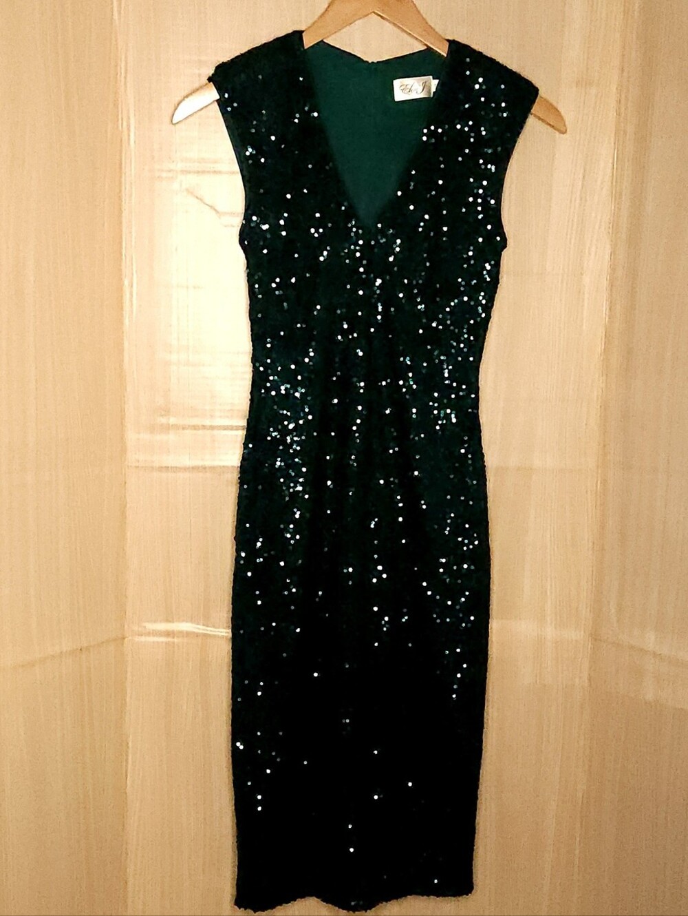 Eliza J women's green sequin stretchy sleeveless midi dress 4